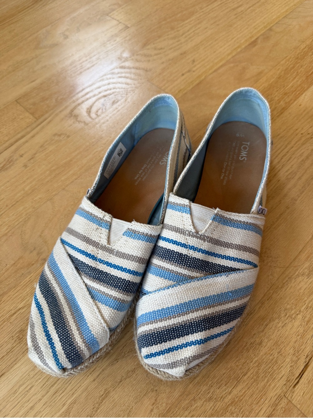 TOMS Women's Blue and Beige Striped Espadrilles